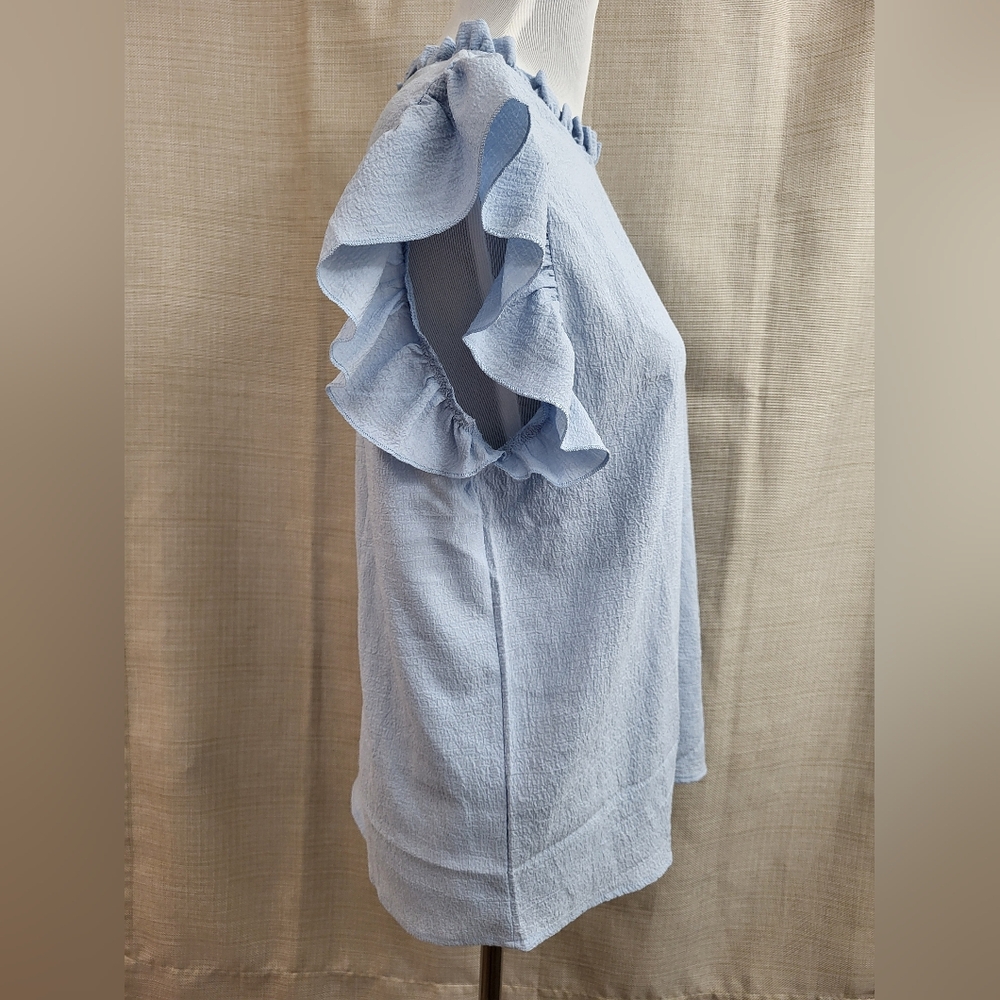 SHEIN Curve Textured Women's Blue Ruffle Sleeve Round Neck Blouse Size XL NWOT - Picture 4 of 11